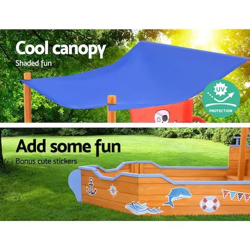 Keezi Sandpit Toy Box Kids Canopy Sand Pit Outdoor Wooden Play Set Large Seat - Image 6