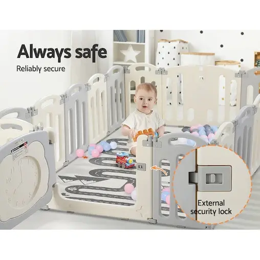 Keezi Baby Playpen 16 Panels Foldable Safety Gate Grey - Image 4