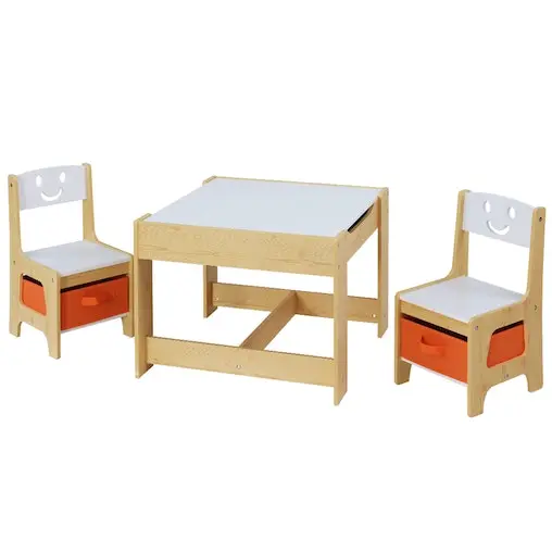 Keezi 3PCS Kids Table And Chairs Set Activity Chalkboard Toys Storage Box Desk