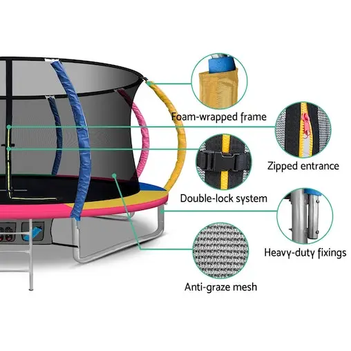 Everfit 14FT Trampoline Round Trampolines With Basketball Hoop Kids Present Gift Enclosure Safety Net Pad Outdoor Multi-coloured - Image 6