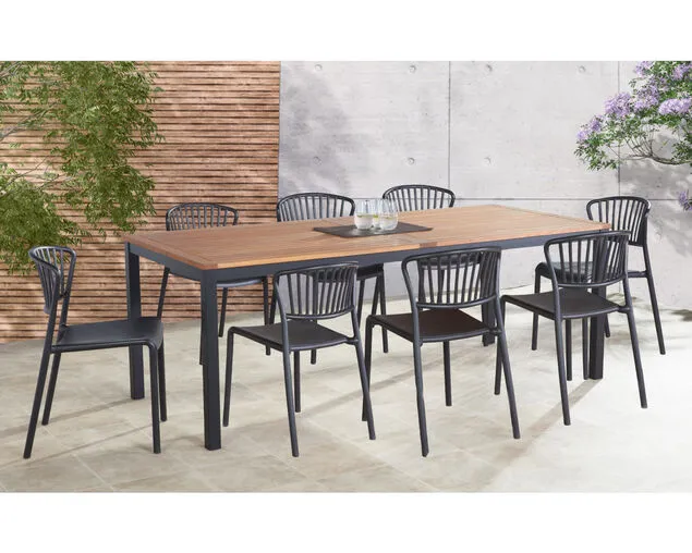 Florence-Lynx 9 Piece Dining Setting (Black)