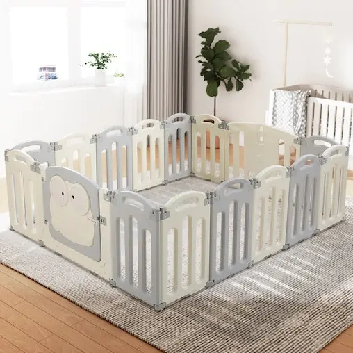 Keezi Baby Playpen 16 Panels Foldable Safety Gate Grey - Image 5