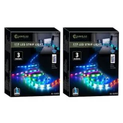 2x Sansai 3m USB Powered RGB LED Strip Light Monitor Backlight W/ Remote Control