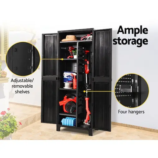 Gardeon Outdoor Storage Cabinet Lockable Tall Garden Sheds Garage Adjustable Black 173CM - Image 5