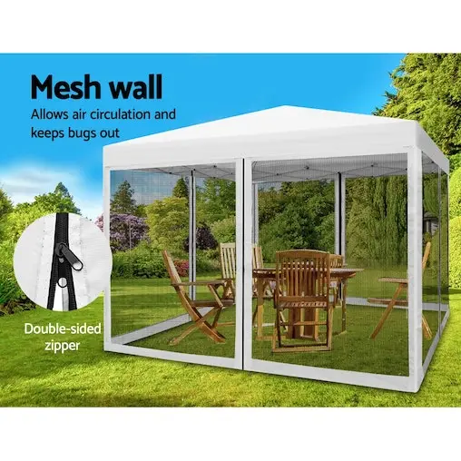 Instahut Gazebo Pop Up Marquee 3x3 Mesh Outdoor Gazebos White - Image 5