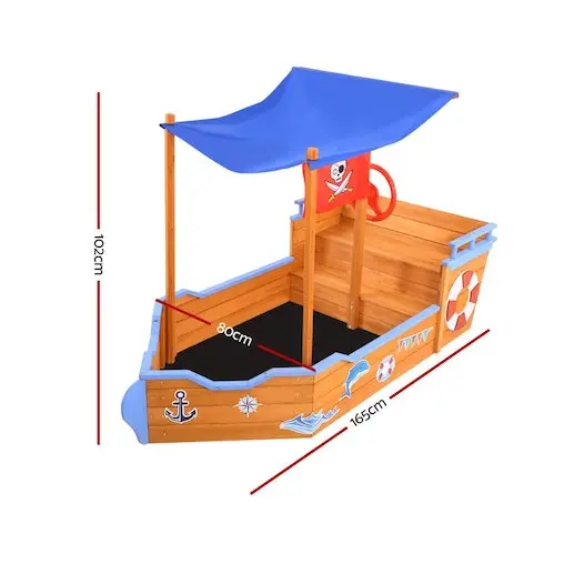 Keezi Sandpit Toy Box Kids Canopy Sand Pit Outdoor Wooden Play Set Large Seat - Image 3