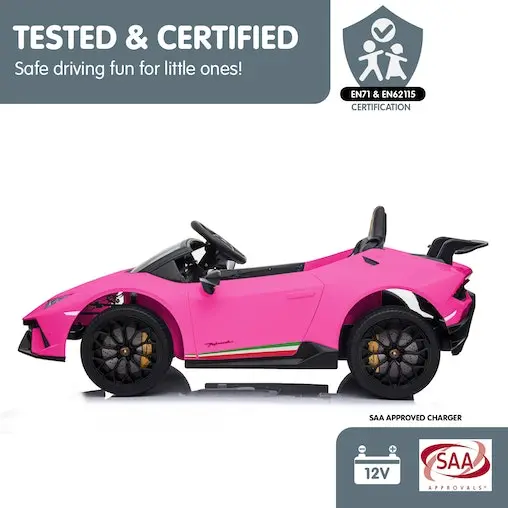 KlikA Lamborghini Performante Kids Electric Ride On Car Remote Control By Kahuna - Pink - Image 5