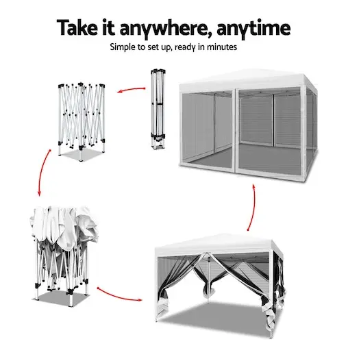Instahut Gazebo Pop Up Marquee 3x3 Mesh Outdoor Gazebos White - Image 6