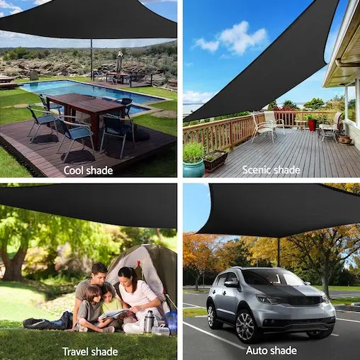 Instahut Sun Shade Sail Cloth Shadecloth Outdoor Canopy Rectangle 280gsm 5x7m Black - Image 4