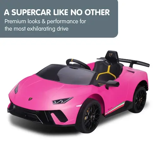 KlikA Lamborghini Performante Kids Electric Ride On Car Remote Control By Kahuna - Pink - Image 13