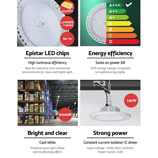 Leier LED High Bay Lights Light 150W Industrial Workshop Warehouse Gym - Image 6