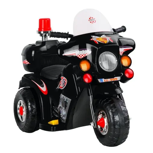 Kids Ride On Car Police Patrol Motorcycle Electric Motorbike Toy Bike Cars Battery Children Toys Black 6V For Boys Girls Rigo