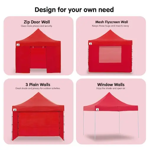 Gazebo Tent Marquee 3x3 PopUp Outdoor Wallaroo Red - Image 3