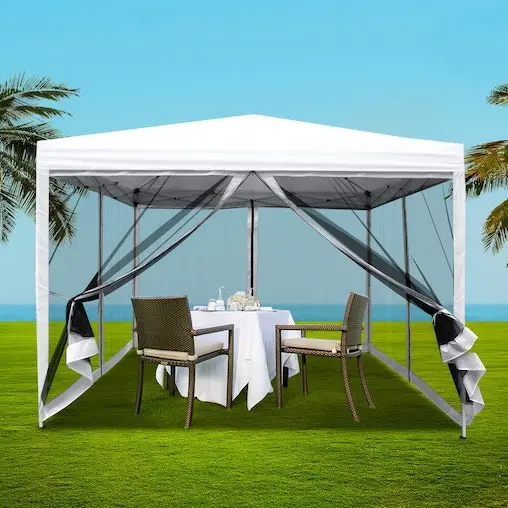 Instahut Gazebo Pop Up Marquee 3x3 Mesh Outdoor Gazebos White - Image 7