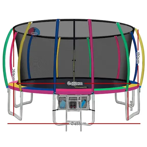 Everfit 16FT Trampoline Round Trampolines With Basketball Hoop Kids Present Gift Enclosure Safety Net Pad Outdoor Multi-coloured - Image 2