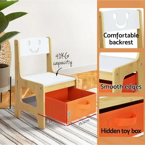 Keezi 3PCS Kids Table And Chairs Set Activity Chalkboard Toys Storage Box Desk - Image 5