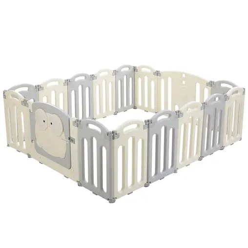 Keezi Baby Playpen 16 Panels Foldable Safety Gate Grey