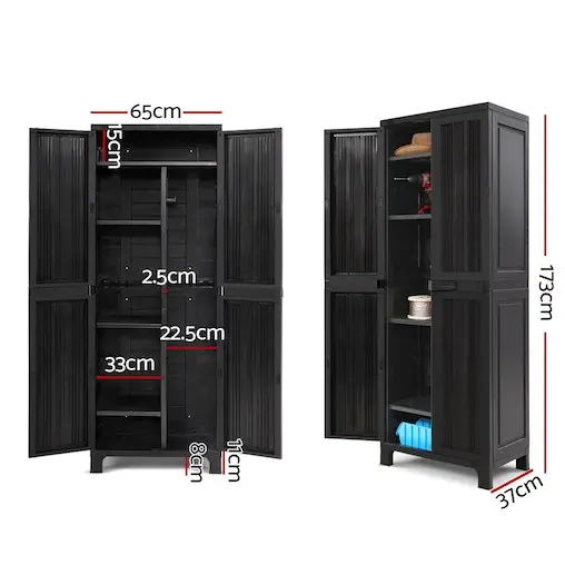 Gardeon Outdoor Storage Cabinet Lockable Tall Garden Sheds Garage Adjustable Black 173CM - Image 2