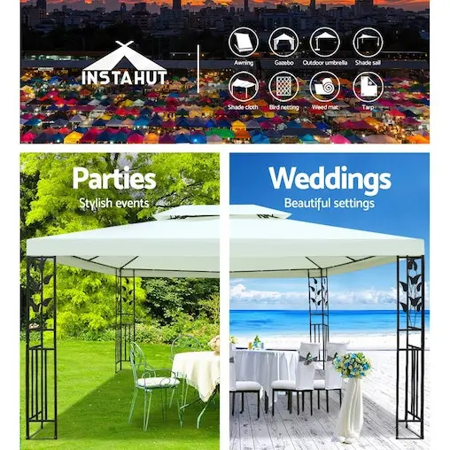 Instahut Gazebo Marquee Tent Wedding Gazebos White 4x3m - Image 4