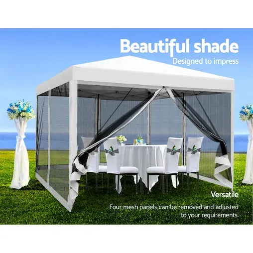 Instahut Gazebo Pop Up Marquee 3x3 Mesh Outdoor Gazebos White - Image 4