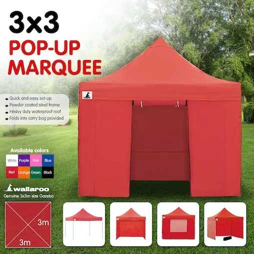 Gazebo Tent Marquee 3x3 PopUp Outdoor Wallaroo Red - Image 2