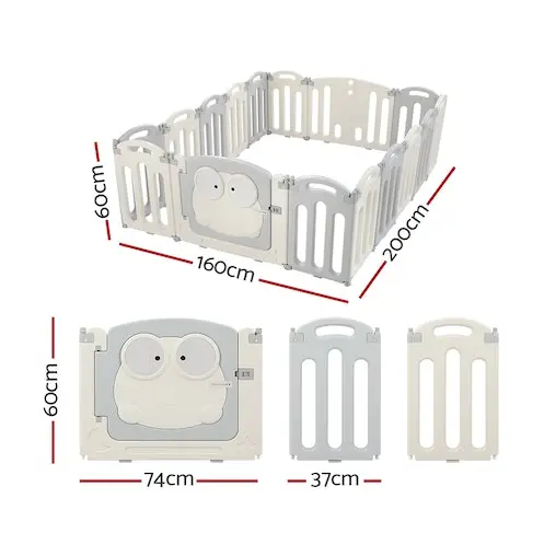 Keezi Baby Playpen 16 Panels Foldable Safety Gate Grey - Image 2