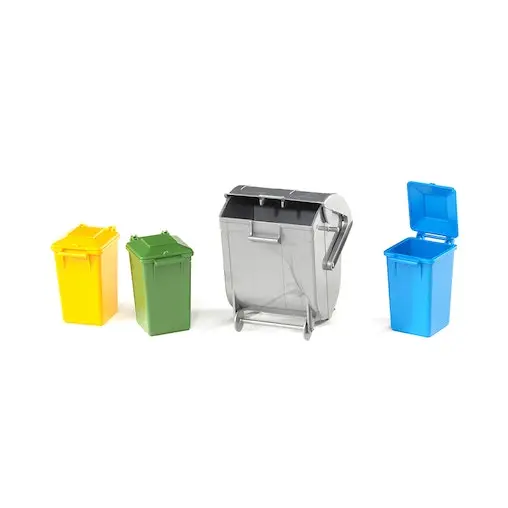 4pc Bruder Garbage Can/Dumpster Rubbish Bin Kids Mini Toy Green/Blue/Yellow Set - Image 2