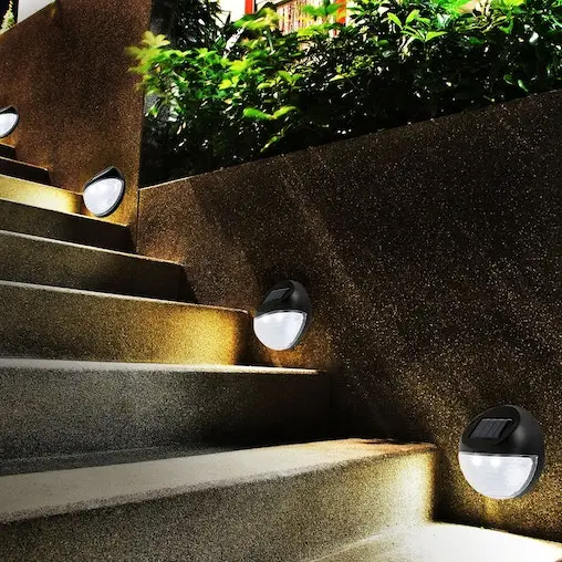 Utmark 8 Pack Round Solar LED Solar Fence Lights Outdoor Lighting Pathway Wall Black