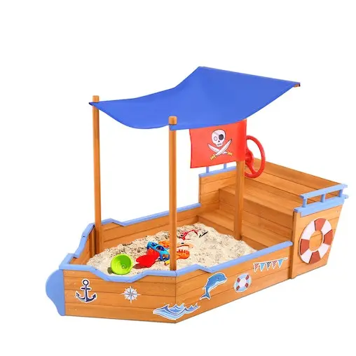 Keezi Sandpit Toy Box Kids Canopy Sand Pit Outdoor Wooden Play Set Large Seat