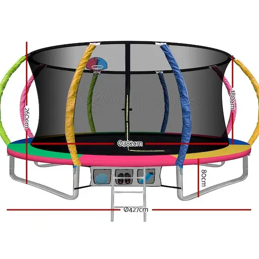 Everfit 14FT Trampoline Round Trampolines With Basketball Hoop Kids Present Gift Enclosure Safety Net Pad Outdoor Multi-coloured - Image 2